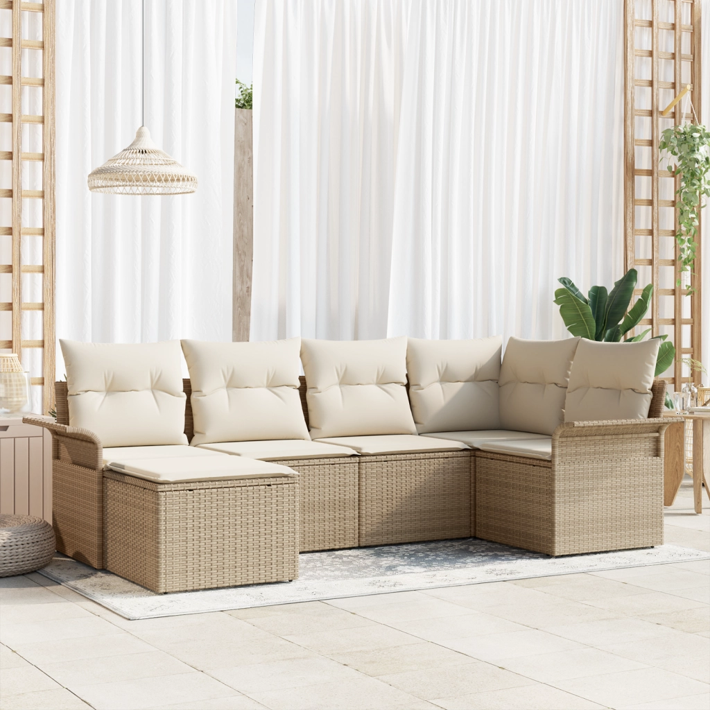 Set di divani da giardino 6 pezzi con cuscini beige rattan polietilene