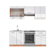 Cucina componibile Fame-Line Bianco lucido/Rovere dorato 200 cm, PL Marmo Vicco