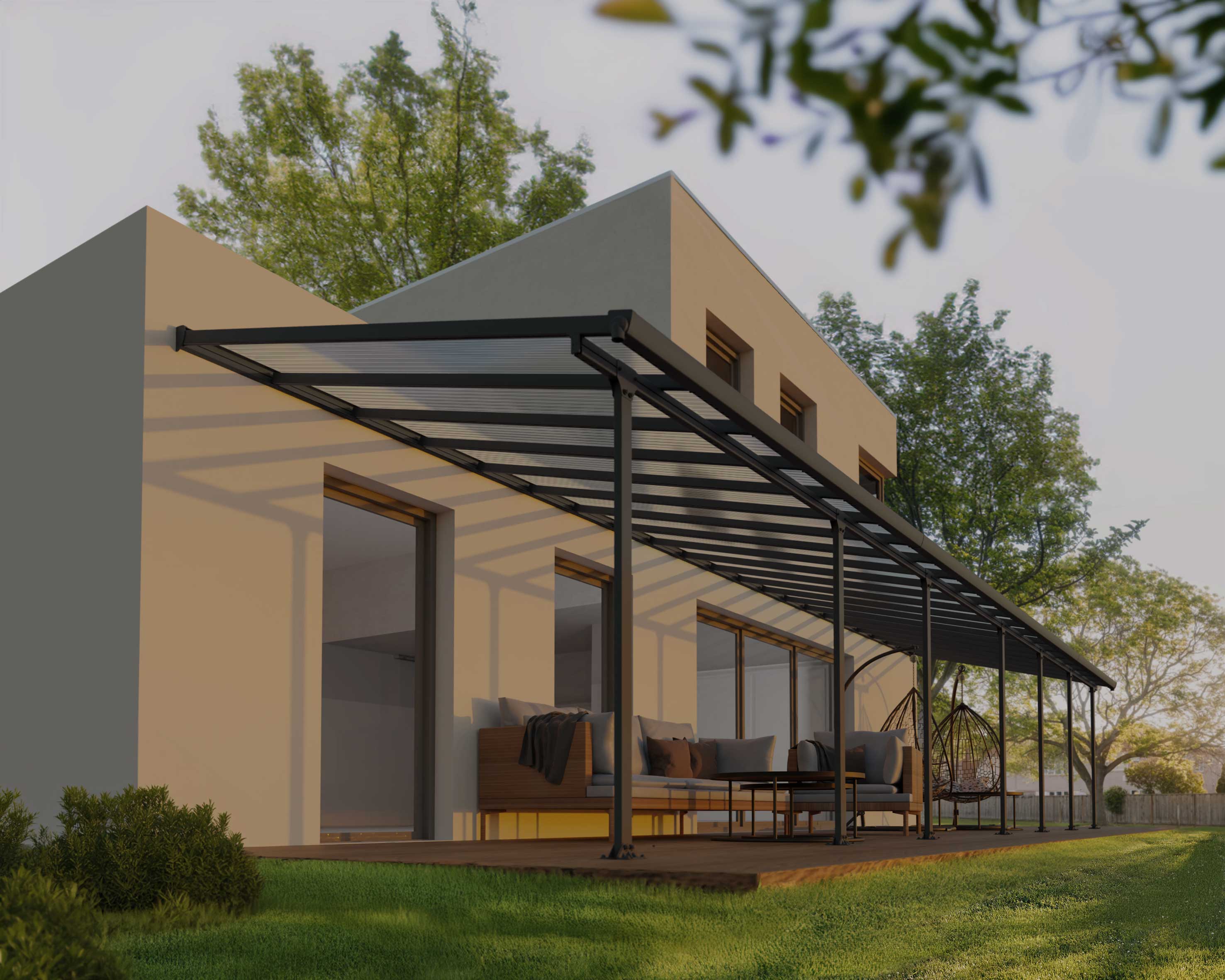 Pergola Addossata in Alluminio  3X12.7 m colore Grigio - Canopia Feria