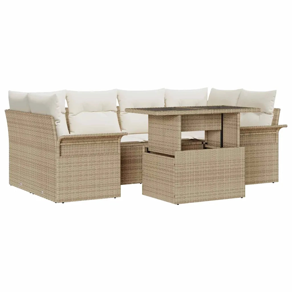 Set Divano da Giardino 7 pcs Beige Rattan in Polipropilene 3356954
