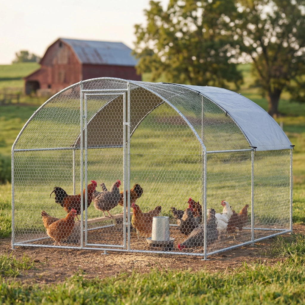 Pollaio per Galline da Giardino ¨C zephmum ¨C Acciaio Zincato Argento 2.8x3.4x1.9 m