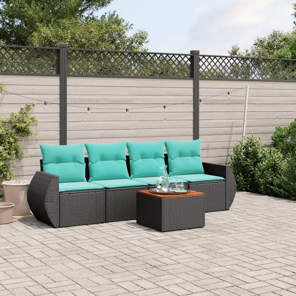 Set Divani da Giardino 5 pz con Cuscini Nero in Polyrattan 3224881