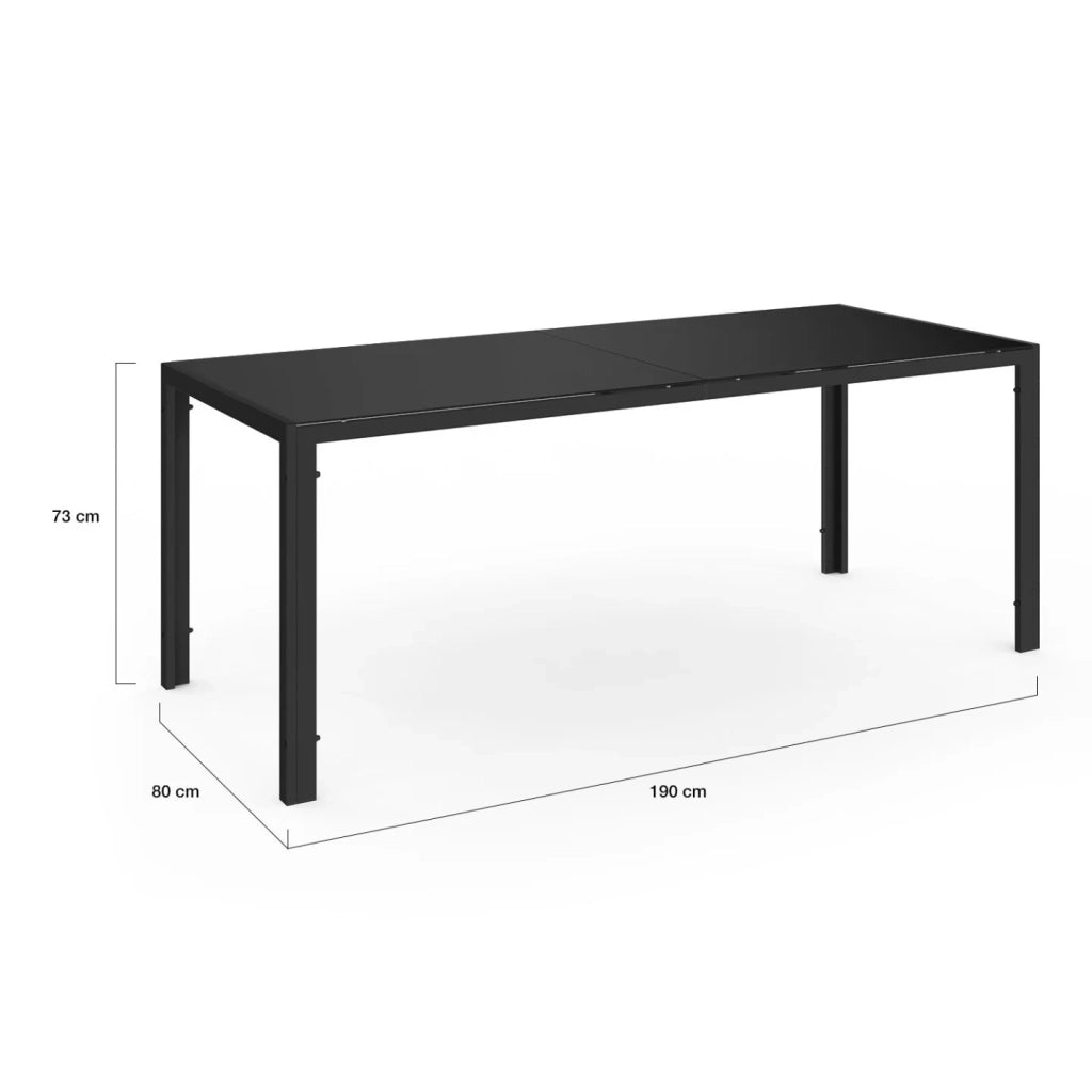IDMarket - Set di mobili da giardino MADRID tavolo 190 CM e 8 sedie nere impilabili