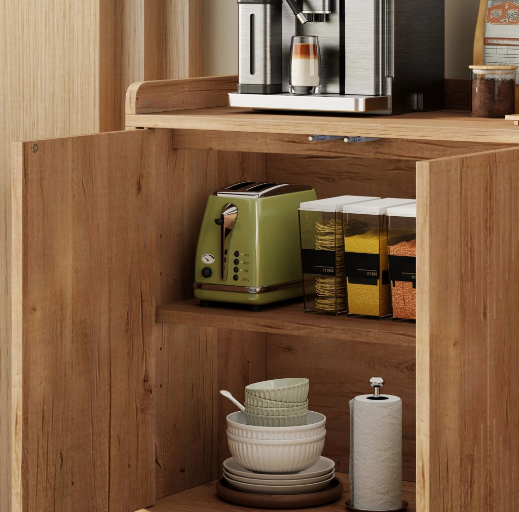 Credenza da cucina con 4 ante e ripiani regolabili 140x40x84 cm in MDF naturale