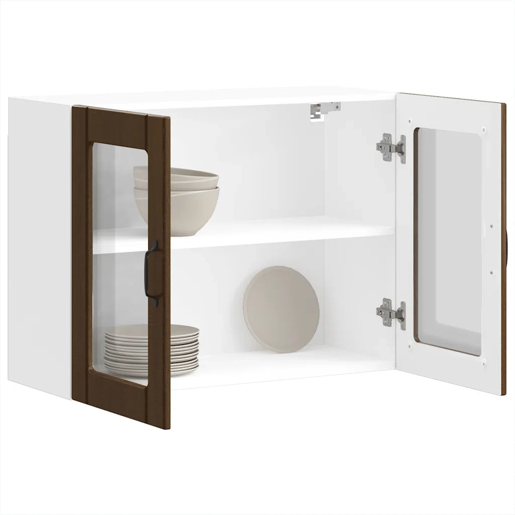 Pensile da Cucina con Porta in Vetro-Mobile Cucina da Parete Lucca Rovere Marrone 913170