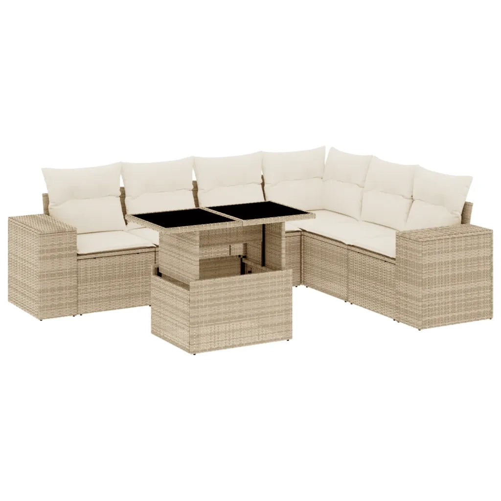 Set Divani da Giardino 7 pz con Cuscini Beige in Polyrattan 3269188