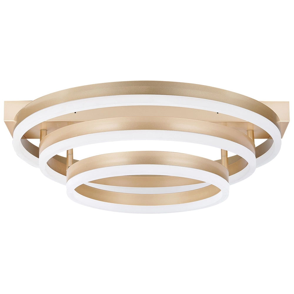Plafoniera in alluminio color oro con luci LED integrate forma rotonda stile glam contemporaneo
