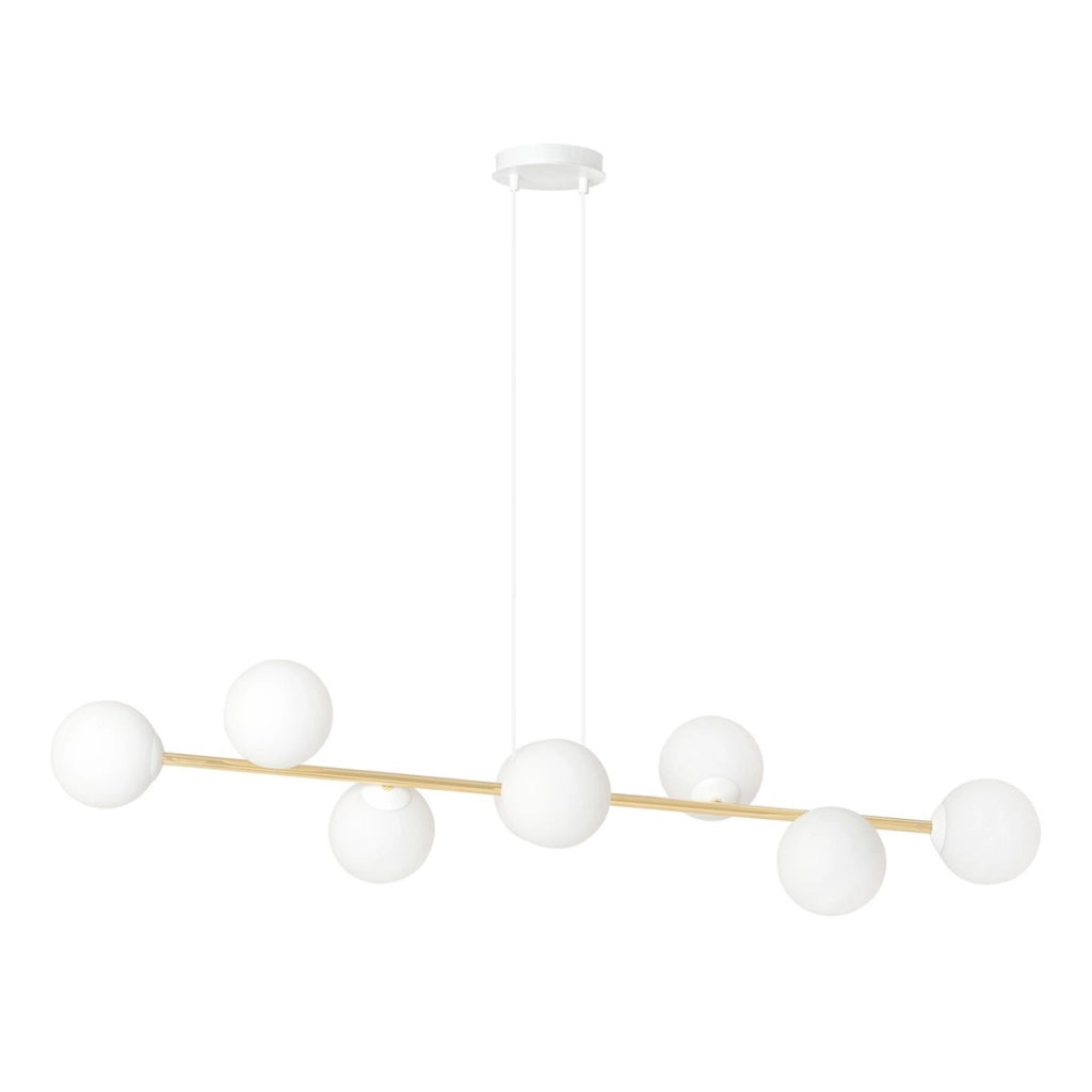 Lampada a sospensione Gravity con diffusori in vetro e dettagli oro