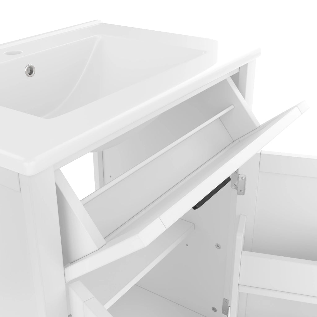 Mobile sottolavabo con lavello in ceramica, 2 ante, cassetto reversibile, ripiani regolabili, bianco 60 × 46 × 84,8 cm