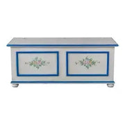 Cassapanca in legno Shabby chic mod cipolla bianco anticato decorato filo blu