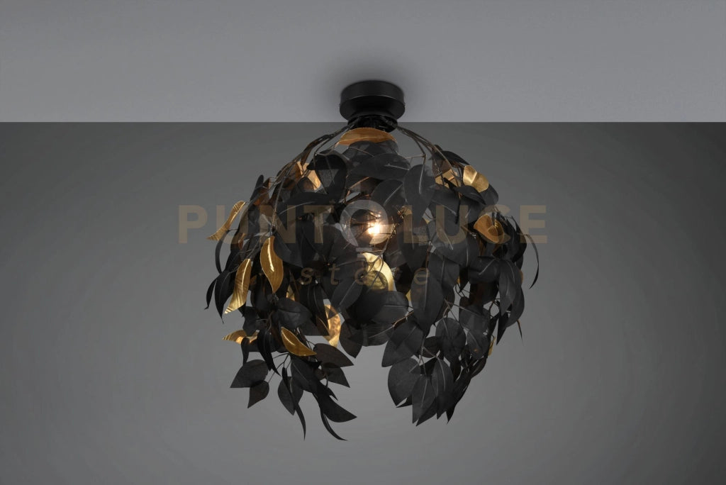 LEAVY PLAFONIERA FOGLIE LAVABILI NERO E ORO D. 38CM 1 LUCE ATTACCO E27