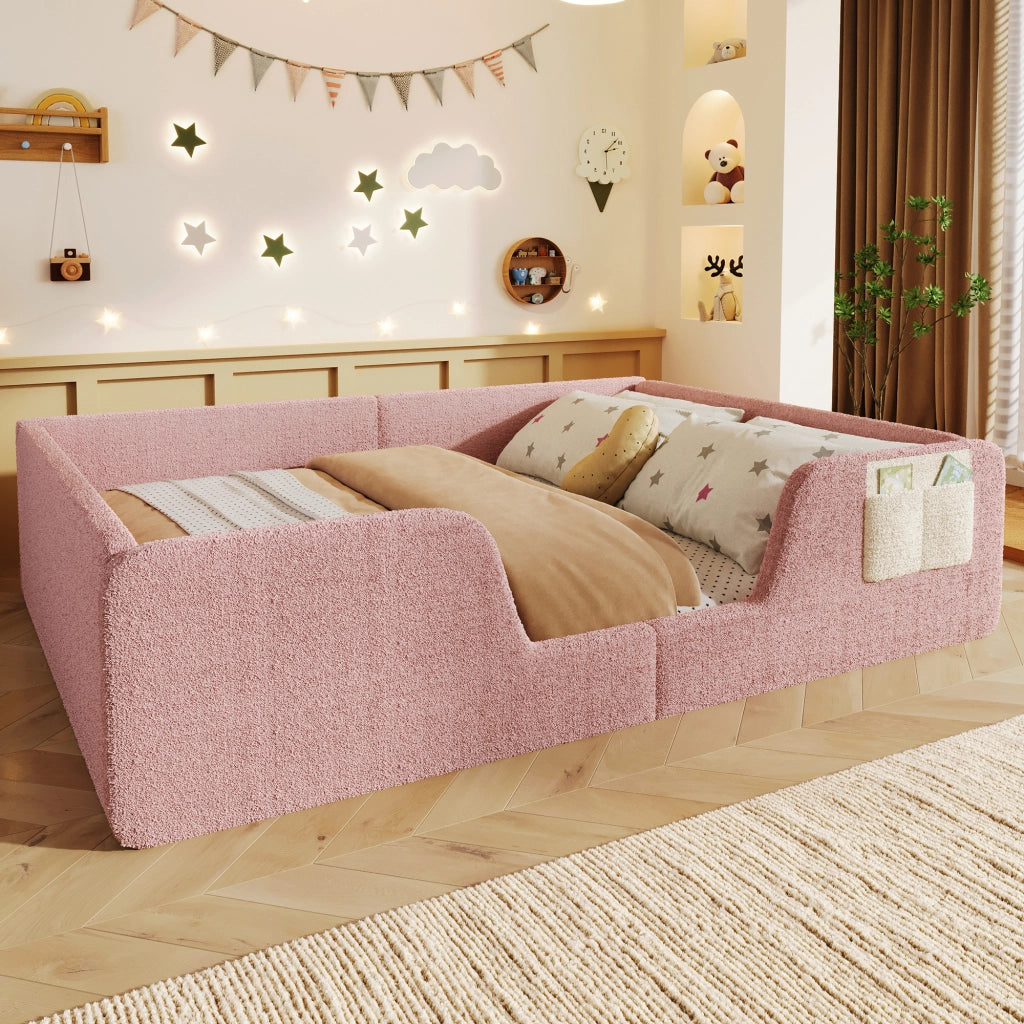 Letto imbottito con sponda 140x190 cm velluto rosa
