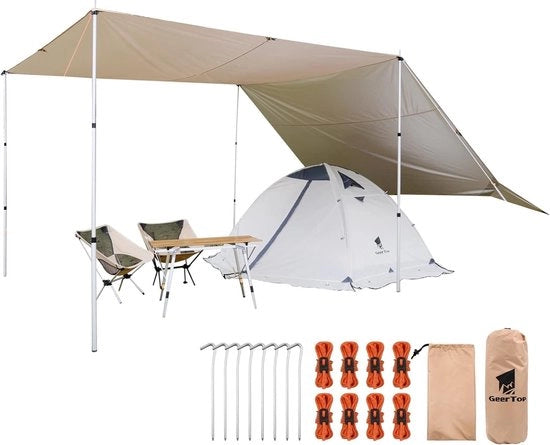 Tenda da campeggio grande 17 × 10 ft, tarp, outdoor, lettino da campeggio impermeabile e resistente alle fiamme, protezione da pioggia e insetti, zaino da campeggio, tenda, riparo a tarp per escursioni, viaggi, picnic.