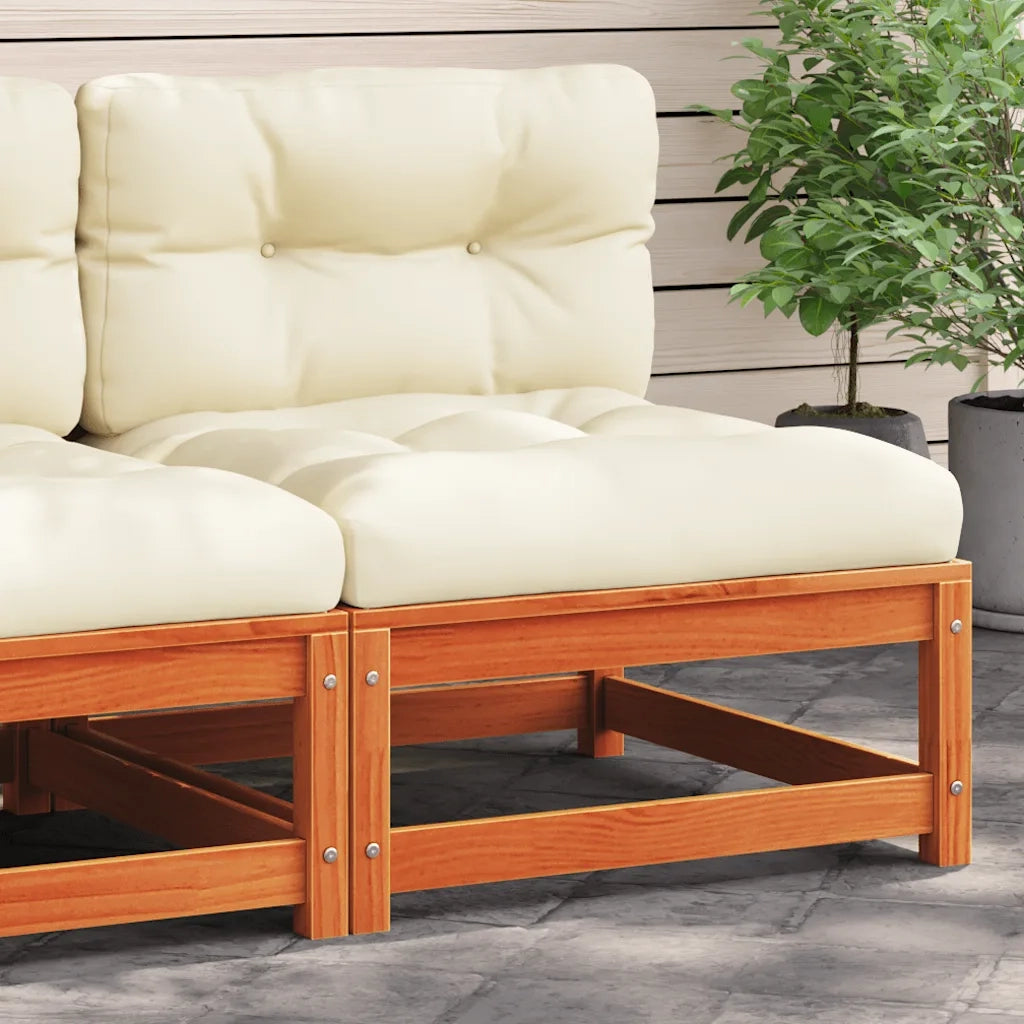 Divano Angolare Giardino Cuscini-Sofa da Giardino-Divanetto da esterno Marrone Cera Massello di Pino 209240