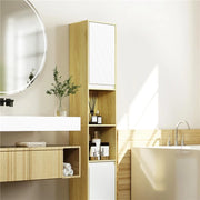 MOBILE COLONNA BAGNO SALVASPAZIO IN LEGNO CON 2 ARMADIETTI E RIPIANI 30X24X170 CM ROVERE E BIANCO