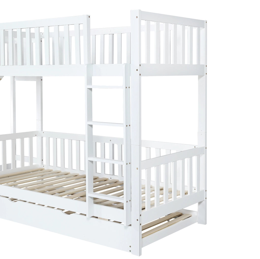 Letto a castello 90x200 cm con letto estraibile e rutsche in legno e MDF bianco