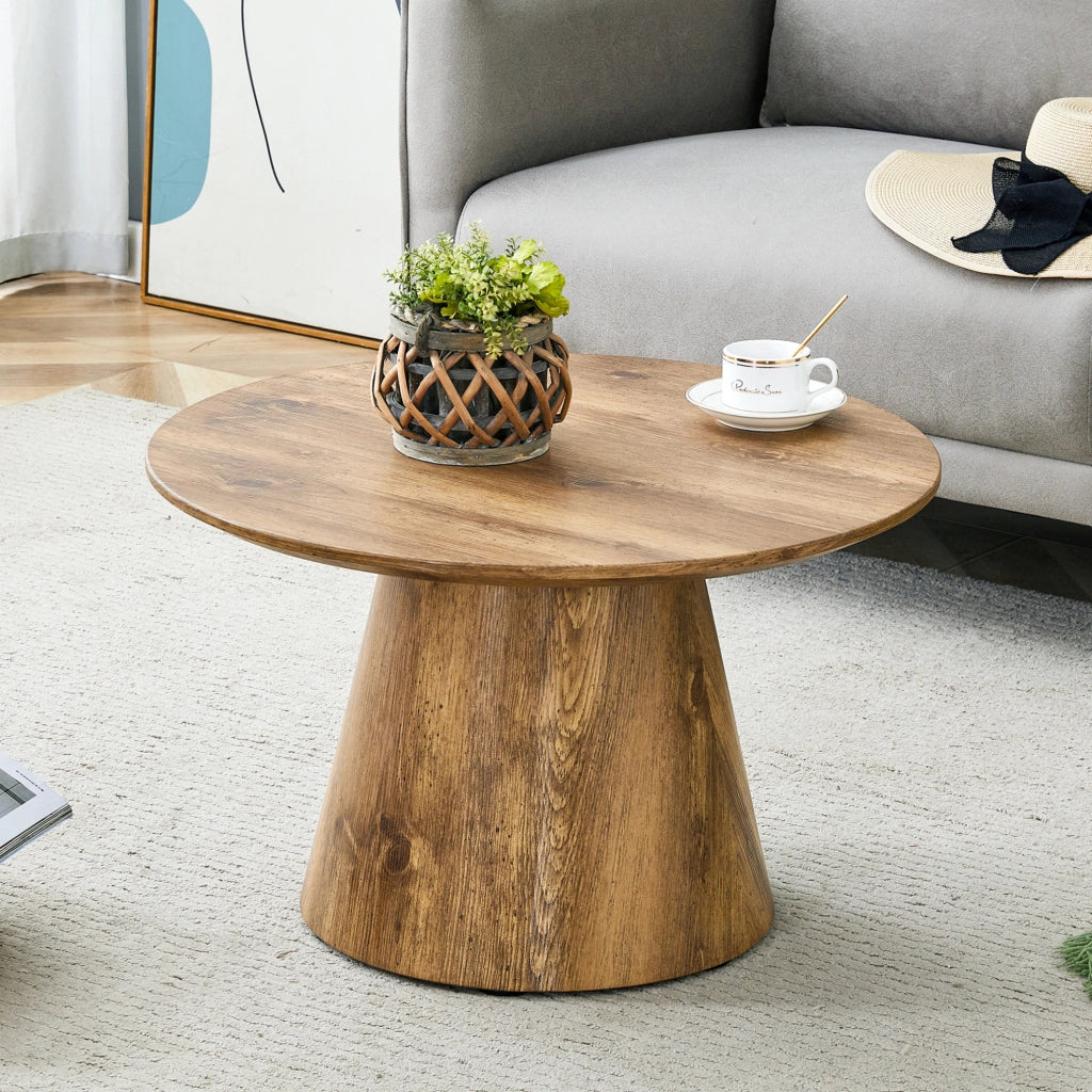 Tavolino rotondo in MDF effetto legno; resistente fino a 120 kg; naturale