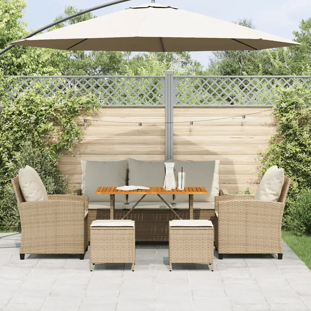 Set Divano da Giardino 6 pz con Cuscini Beige in Polyrattan