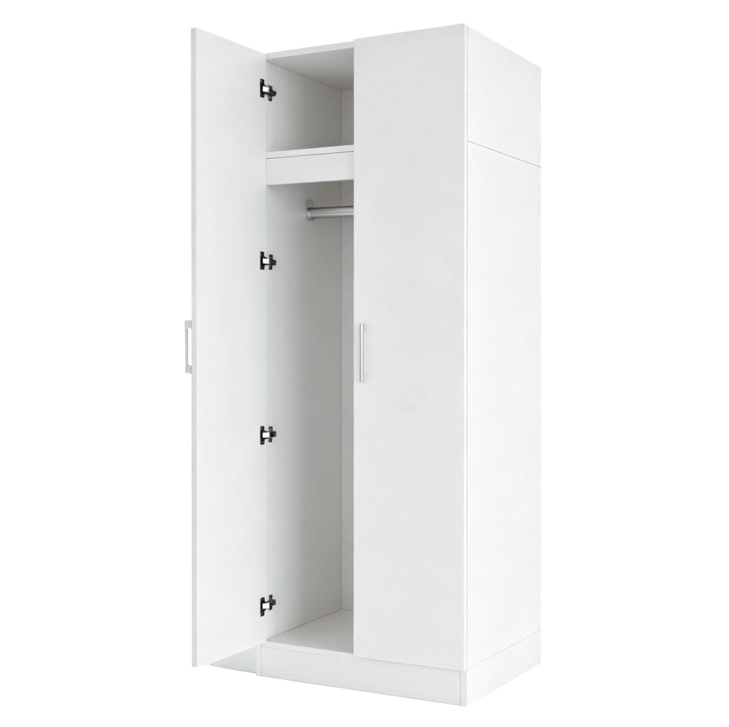 Armadio ULEVR 90x55x170 cm a 2 ante con ripiani e cassetti, MDF bianco