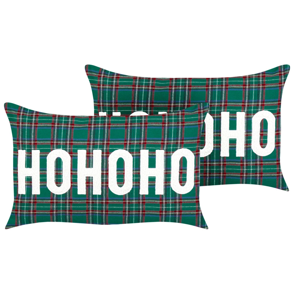 Set di 2 cuscini sparsi in tessuto poliestere verde con motivo natalizio Tartan 30 x 50 cm Accessorio per la decorazione