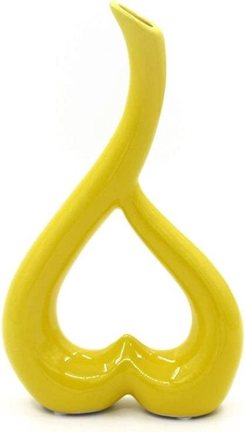 Vaso ceramico decorativo per tavolo giallo, 26 cm, stile moderno, vaso per fiori, vaso per pampas, regalo di nozze