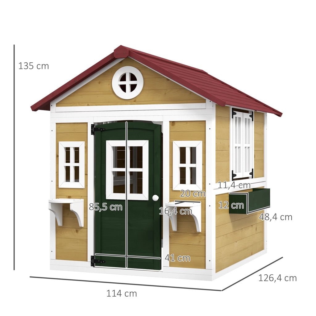 Casetta per bambini esterna con porta, finestre e fioriere ¨C zephmum ¨C 114x126x135 cm beige