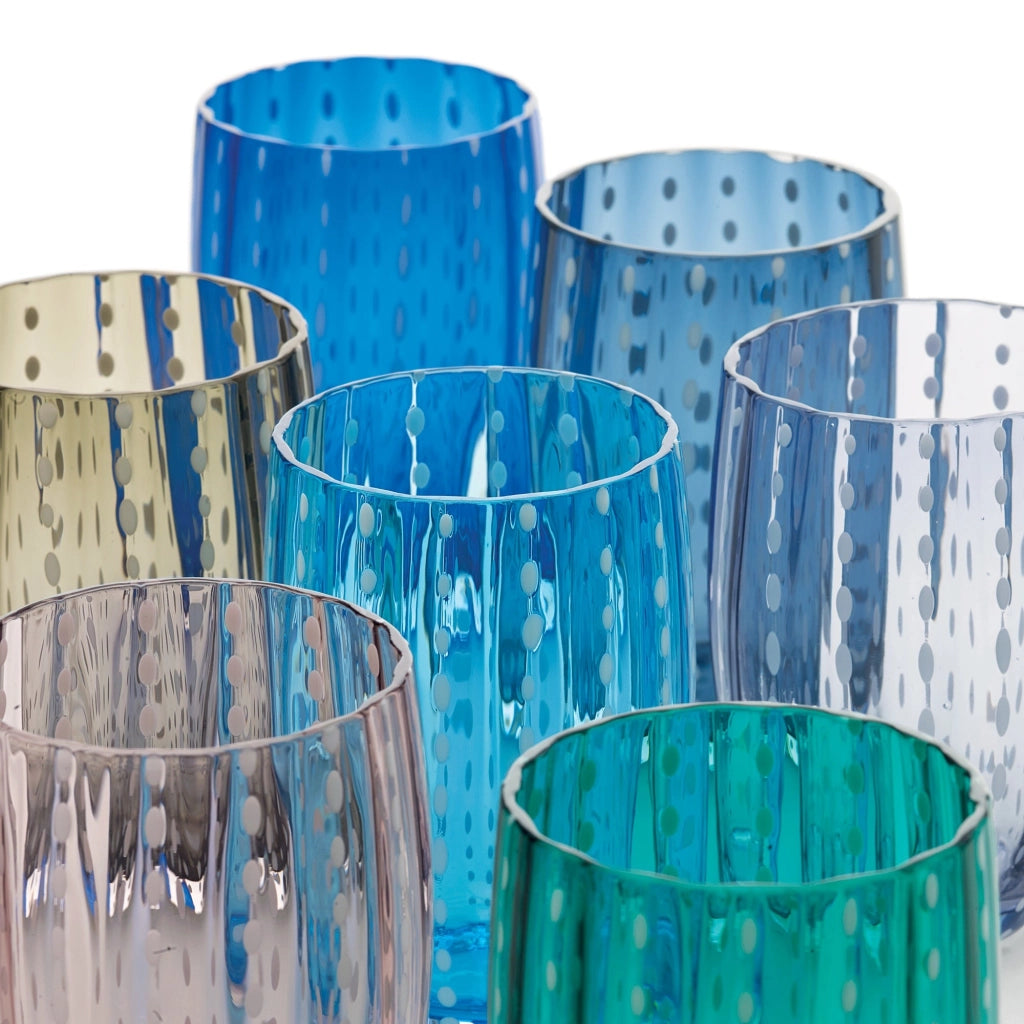 Zafferano Perle Bicchiere Verde - Vetro Colorato Soffiato a Bocca, 32 cl, Lavorato a Mano - Set da 2 Tumblers Artigianali per Acqua o Cocktail