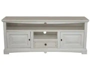 Mobile Porta tv Shabby chic in legno laccato bianco anticato mod goccia con cassetto E ante bugnate