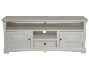 Mobile Porta tv Shabby chic in legno laccato bianco anticato mod goccia con cassetto E ante bugnate