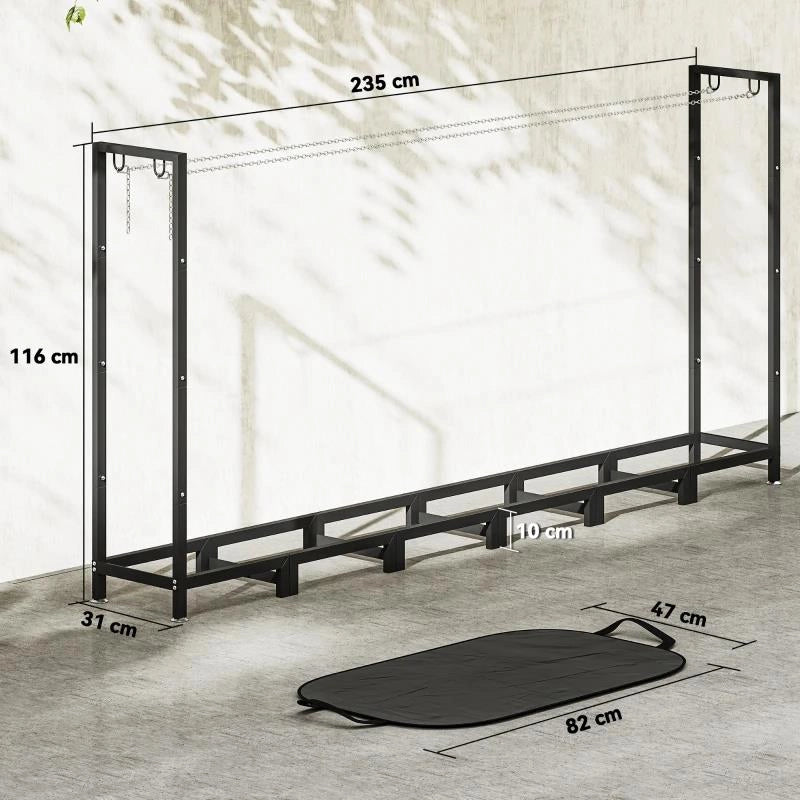 LEGNAIA DA 0.8M¦ REGOLABILE CON TELO IMPERMEABILE E CATENE IN ACCIAIO, 235X31X116 CM, NERO