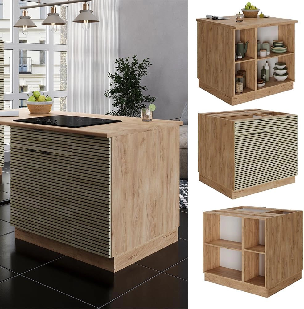 Isola cucina Fame-Line, Pannello in quercia, 90 cm con cassetto, senza piano di lavoro