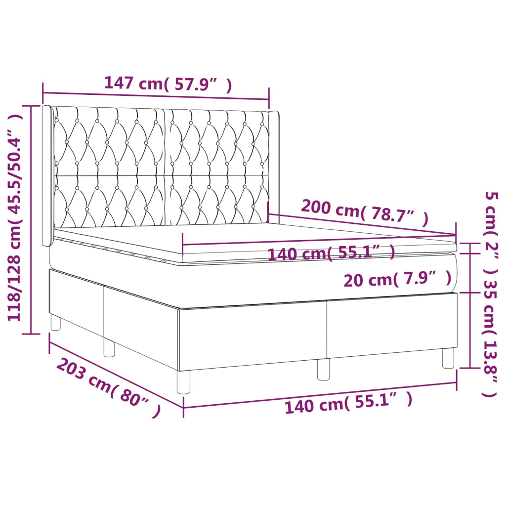 Giroletto a Molle con Materasso Grigio Chiaro 140x200cm Tessuto 3132233