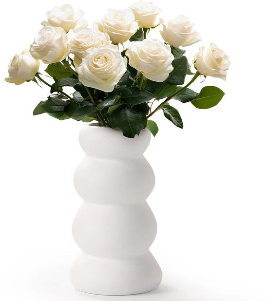 Vaso ceramico beige per pampas, vaso moderno bianco per decorazione, piccola vaso decorativo boho per soggiorno e tavolo da pranzo, stile scandinavo decorazione floreale essiccata