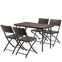 Set Tavolo Pieghevole 122x60x74 cm con 4 Sedie da Giardino in Polyrattan e Acciaio Inox Marrone