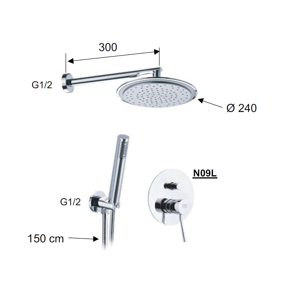 Set doccia con soffione, doccia minimale e miscelatore - serie minimal
