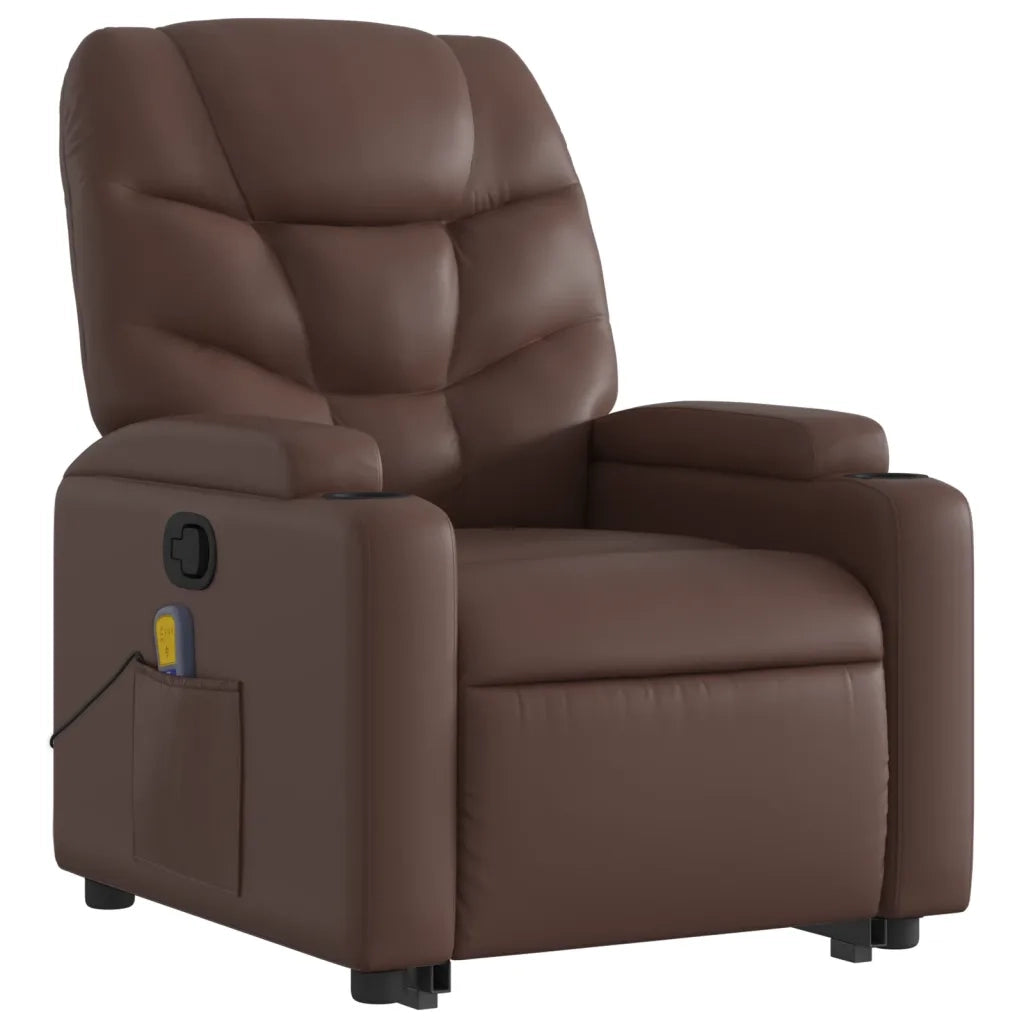 Poltrona Alzapersona Reclinabile Massaggio Marrone Similpelle 3204667