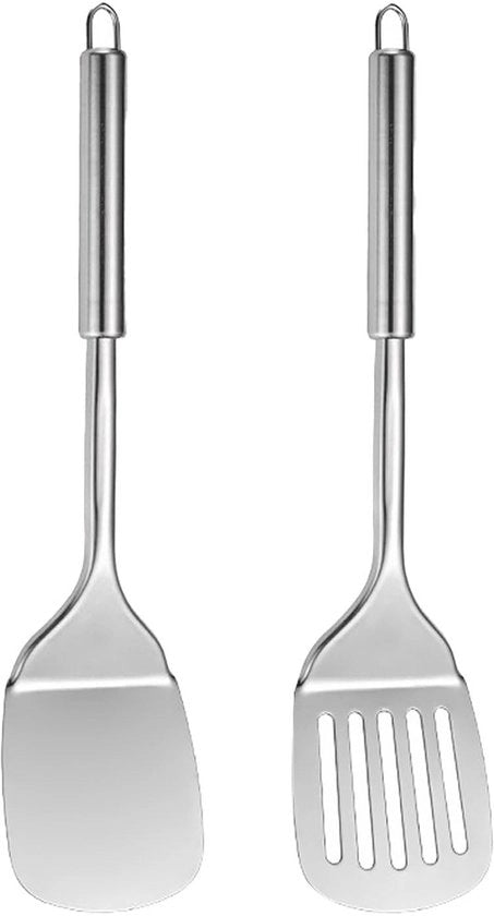 Set di spatole in acciaio inossidabile da 2 pezzi - Spatola per superfici antiaffettiva - Assistente cucina robusto - Resistente alla lavastoviglie - Cucina in acciaio inossidabile - Accessori da cucina argentei