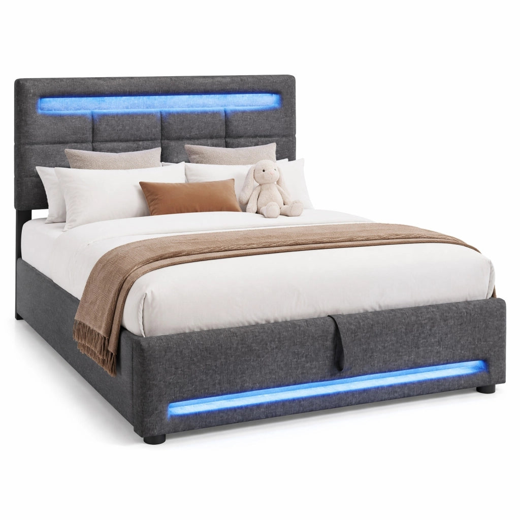 Letto imbottito grigio 90 x 200 cm con LED APP, vano idraulico e USB