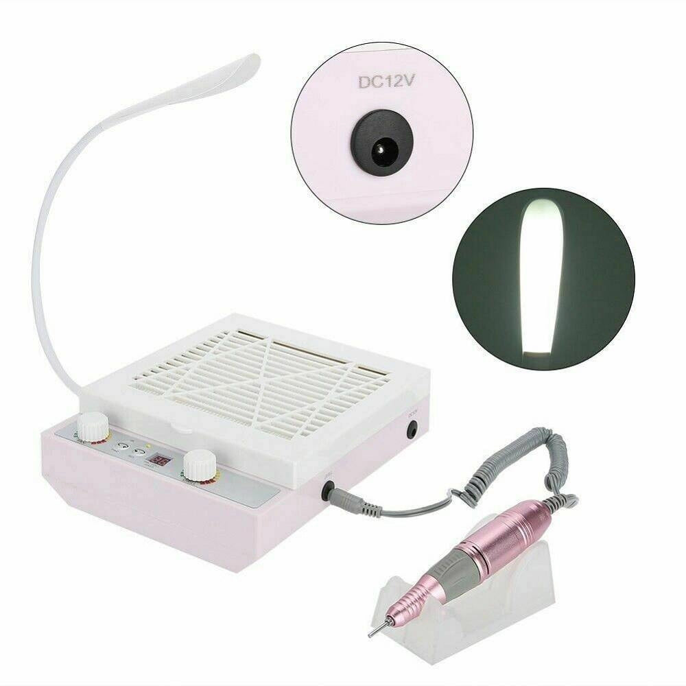 Trade Shop - Fresa Per Unghie Aspiratore Professionale Lampada Led Kit 3 In 1 Nail Manicure -