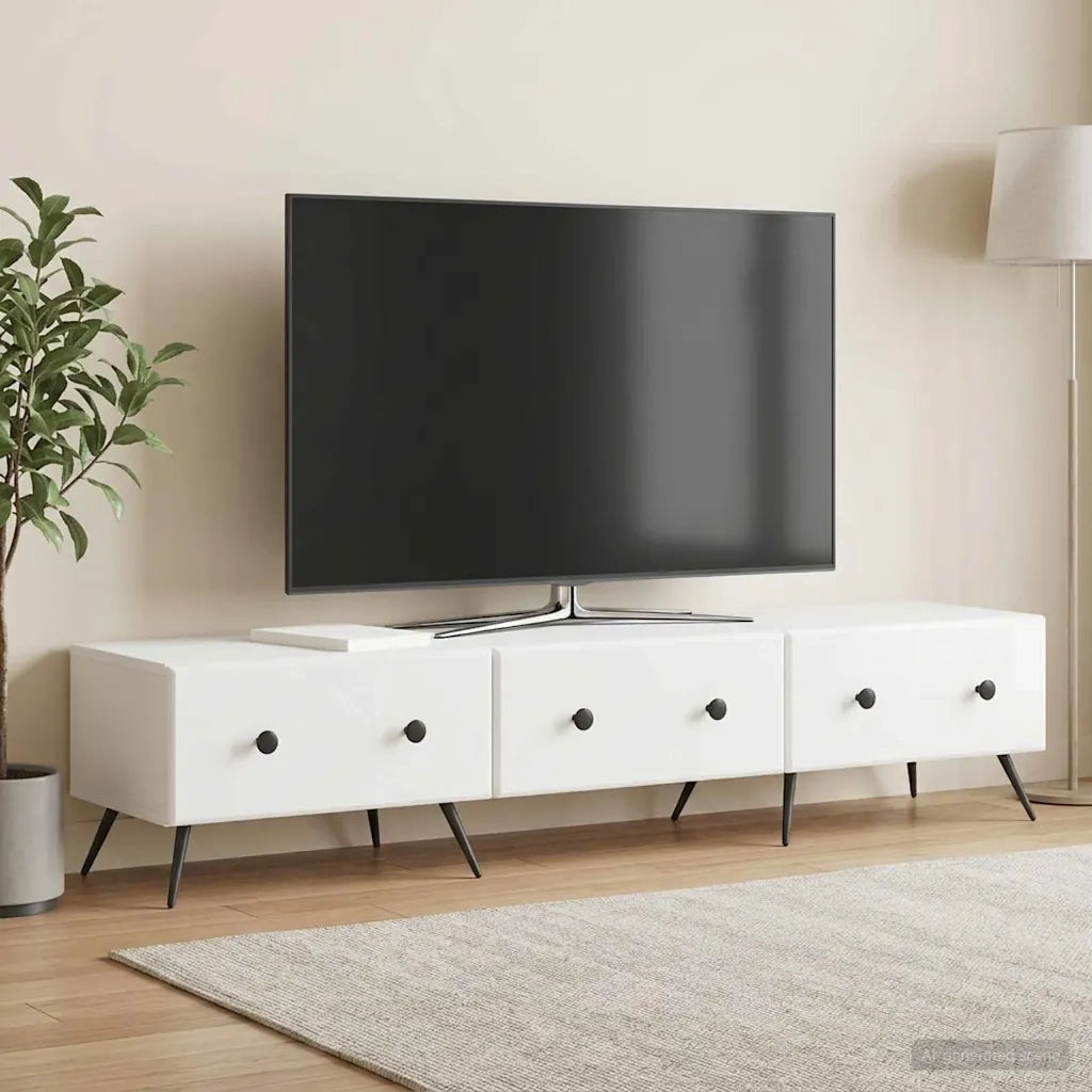 Mobile TV Bianco Lucido 147 x 34,5 x 30 cm Legno ingegnerizzato 895629