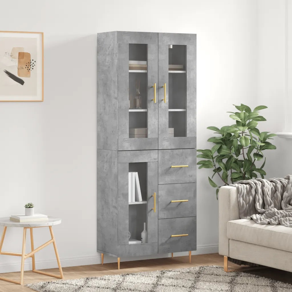 Credenza-Buffet-Armadio da cucina Grigio Cemento 69,5x34x180 cm in Legno Multistrato 730047