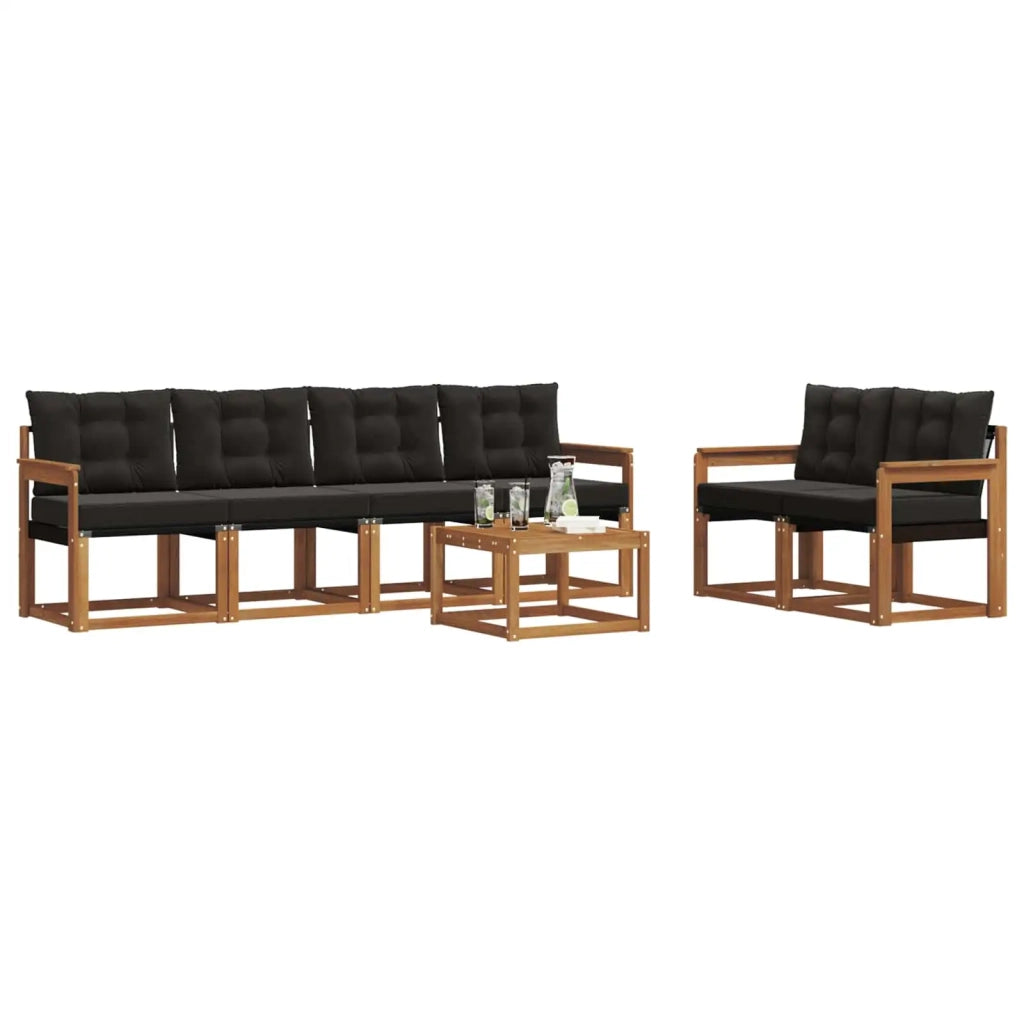 Set di divani da esterno con cuscino 7 pcs Naturale e Nero