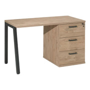 Scrivania robusta in rovere dorato con cassettiera a 3 cassetti - Collezione SUZI - Ideale per piccoli spazi