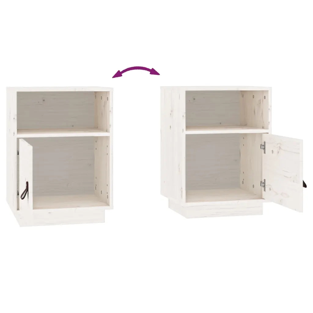 Comodino | Armadio da Notte | Mobiletto da notte Bianco 40x34x55 cm in Legno Massello di Pino