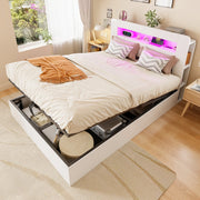 Letto contenitore matrimoniale 140x200 cm in legno bianco con sistema di sollevamento idraulico; LED e prese integrate
