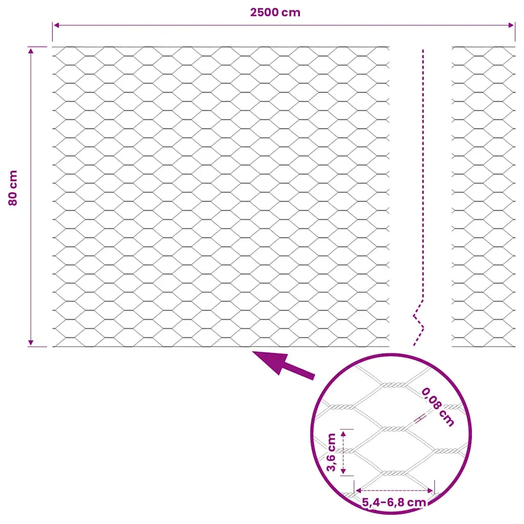 vidaXL Recinzione esagonale Grigio 0.8 x 25 m Acciaio