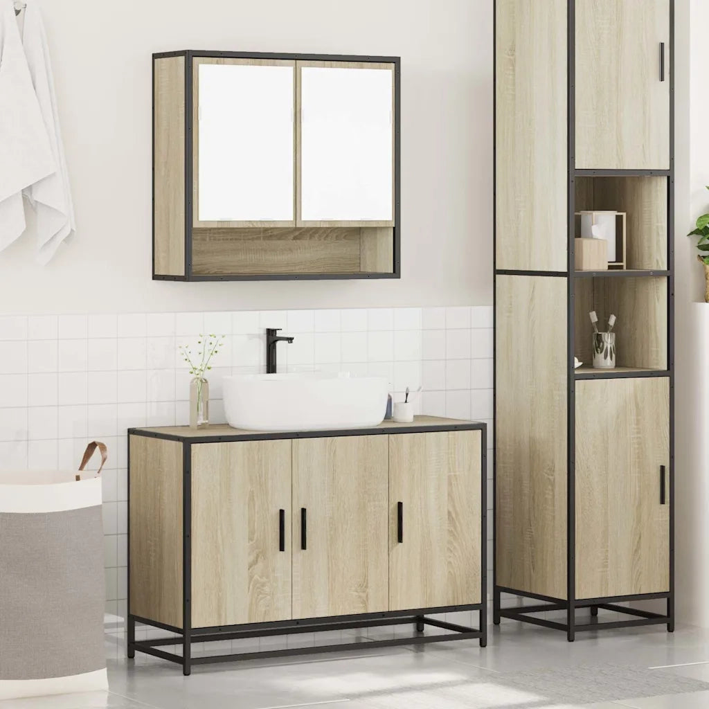 Set Mobili da Bagno 2 pz Rovere Sonoma in Legno Multistrato