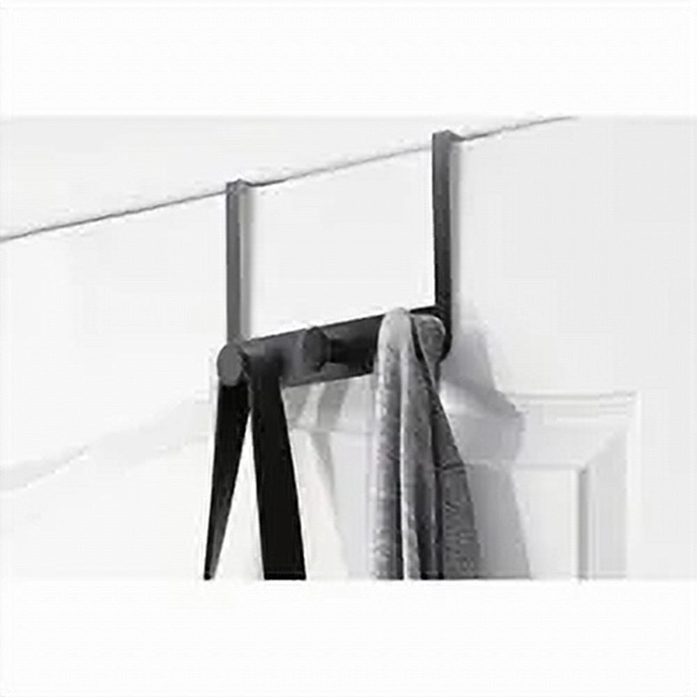 Trade Shop - Appendiabiti Da Porta Con 3 Ganci 19.5x11.5cm Nero Per Asciugamani Vestiti 87776 -