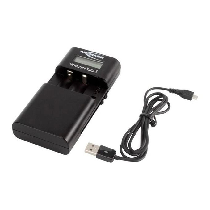 Ansmann 1001-0085 Powerline Vario X Caricatore Universale per Batterie Li-Ion Li-Po e NiMH 3 Canali di Carica Display LCD Alimentazione 5 V via USB colore Nero