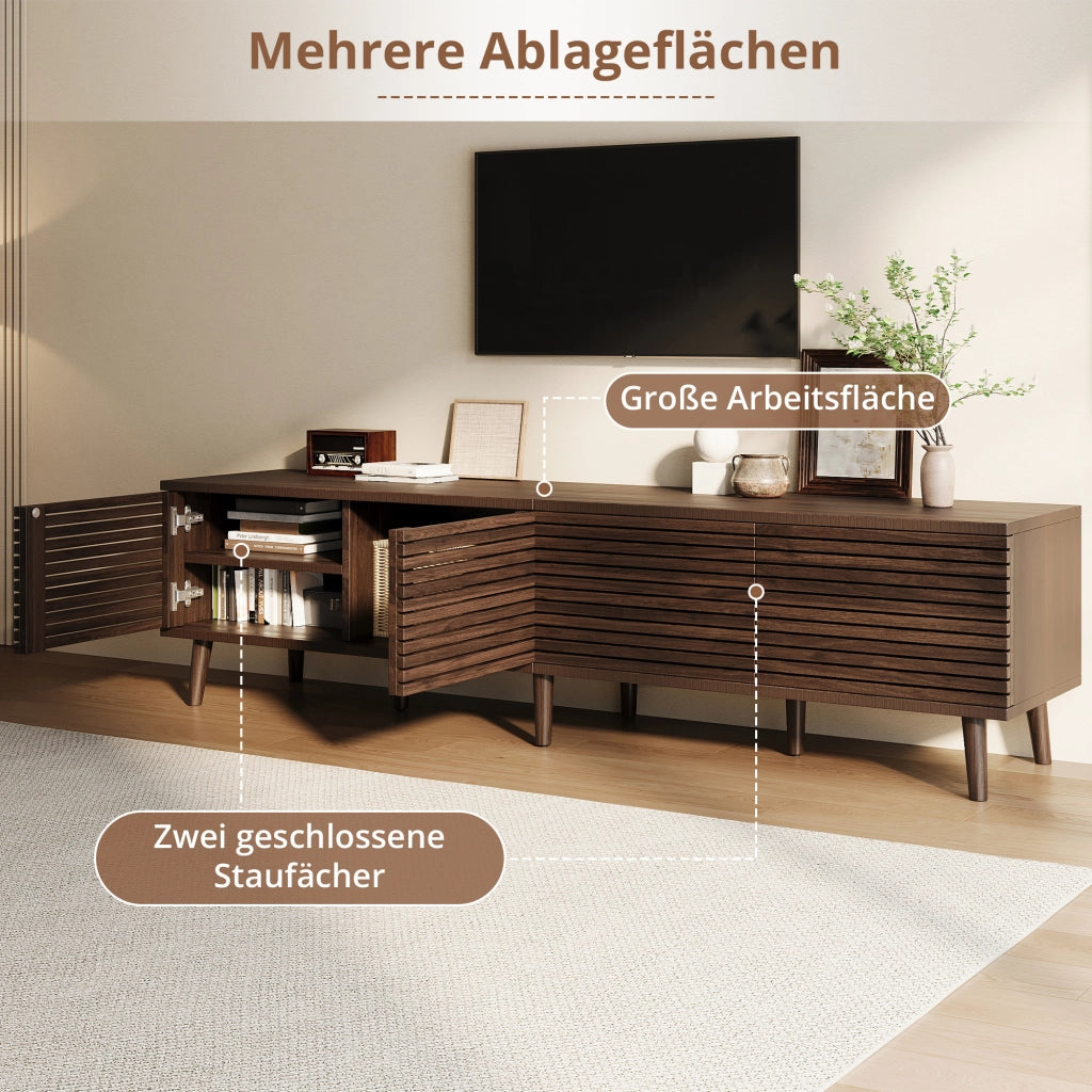 Mobile porta TV con 4 ante e 6 vani aperti, passacavi, per soggiorno, in MDF e truciolare, noce, 180 × 40 × 46 cm